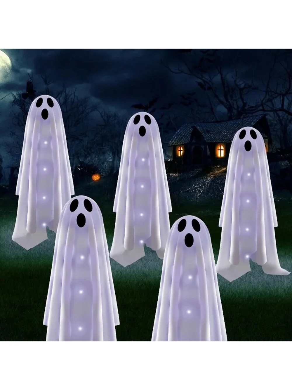 6Pack Solar Halloween Ghost Pathway Lights Cold White Outdoor Garden Yard Decor